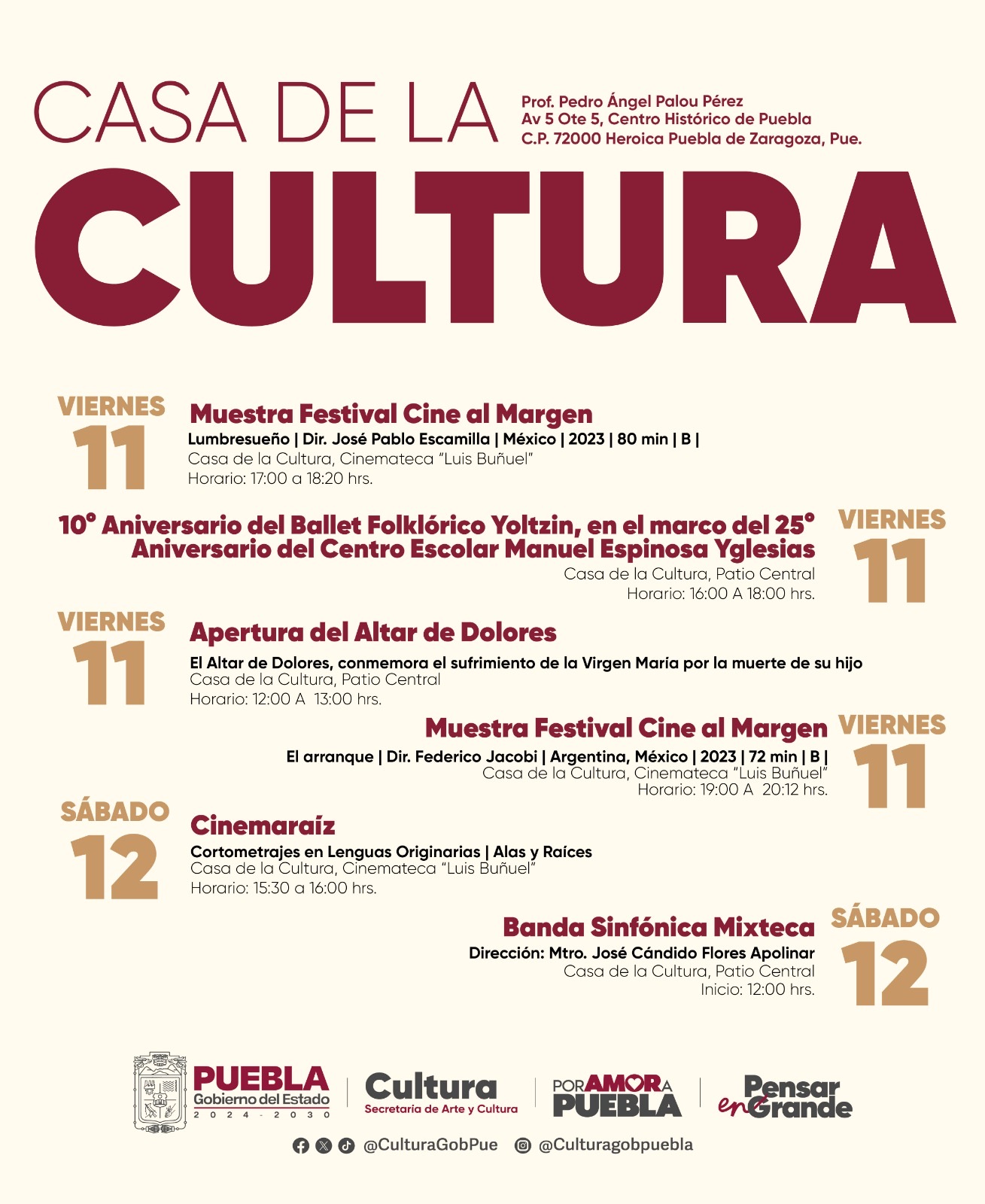 La cartelera cultural contempla conciertos, proyecciones cinematográficas, danza y un taller este fin de semana en el Centro Histórico