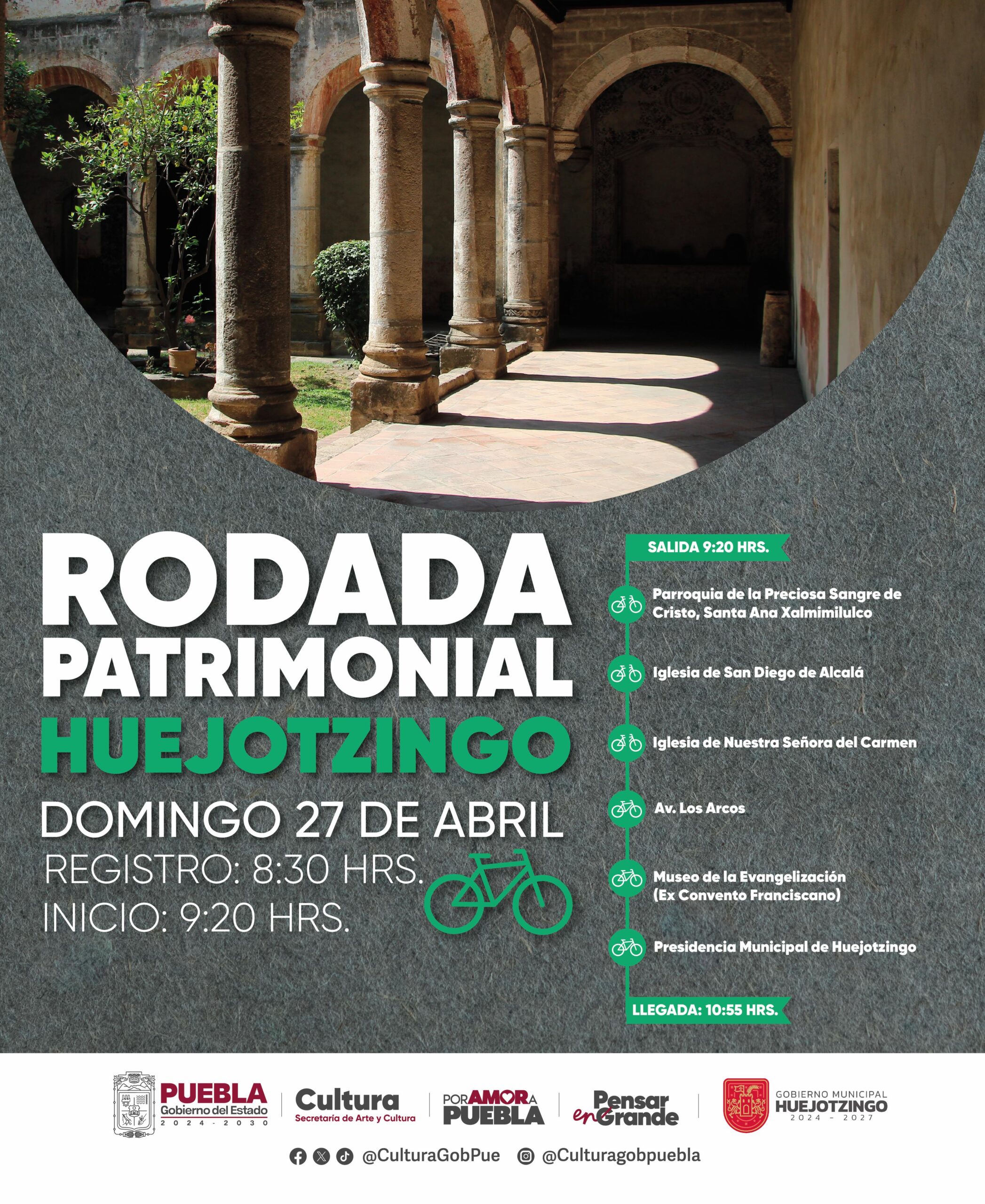 La rodada patrimonial que se llevará a cabo en Huejotzingo será el próximo domingo 27 de abril, a partir de las 08:30 horas.