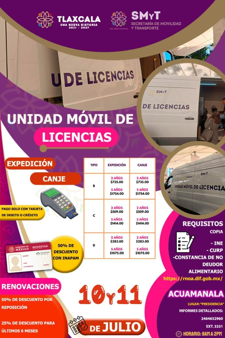 La Unidad Móvil ya ha expedido licencias en San José Teacalco, Mazatecochco, Tocatlán, Cuapiaxtla, San Pablo del Monte e Ixtacuixtla