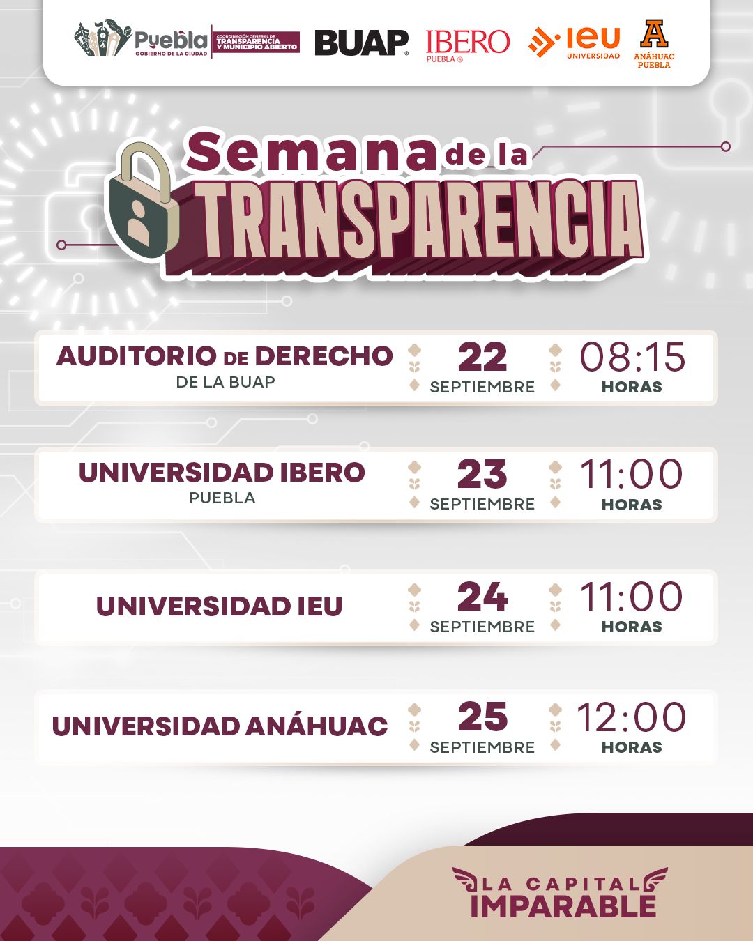 Se llevará a cabo una semana de la Transparencia del 22 al 25 de este mes, con actividades dirigidas a estudiantes universitarios