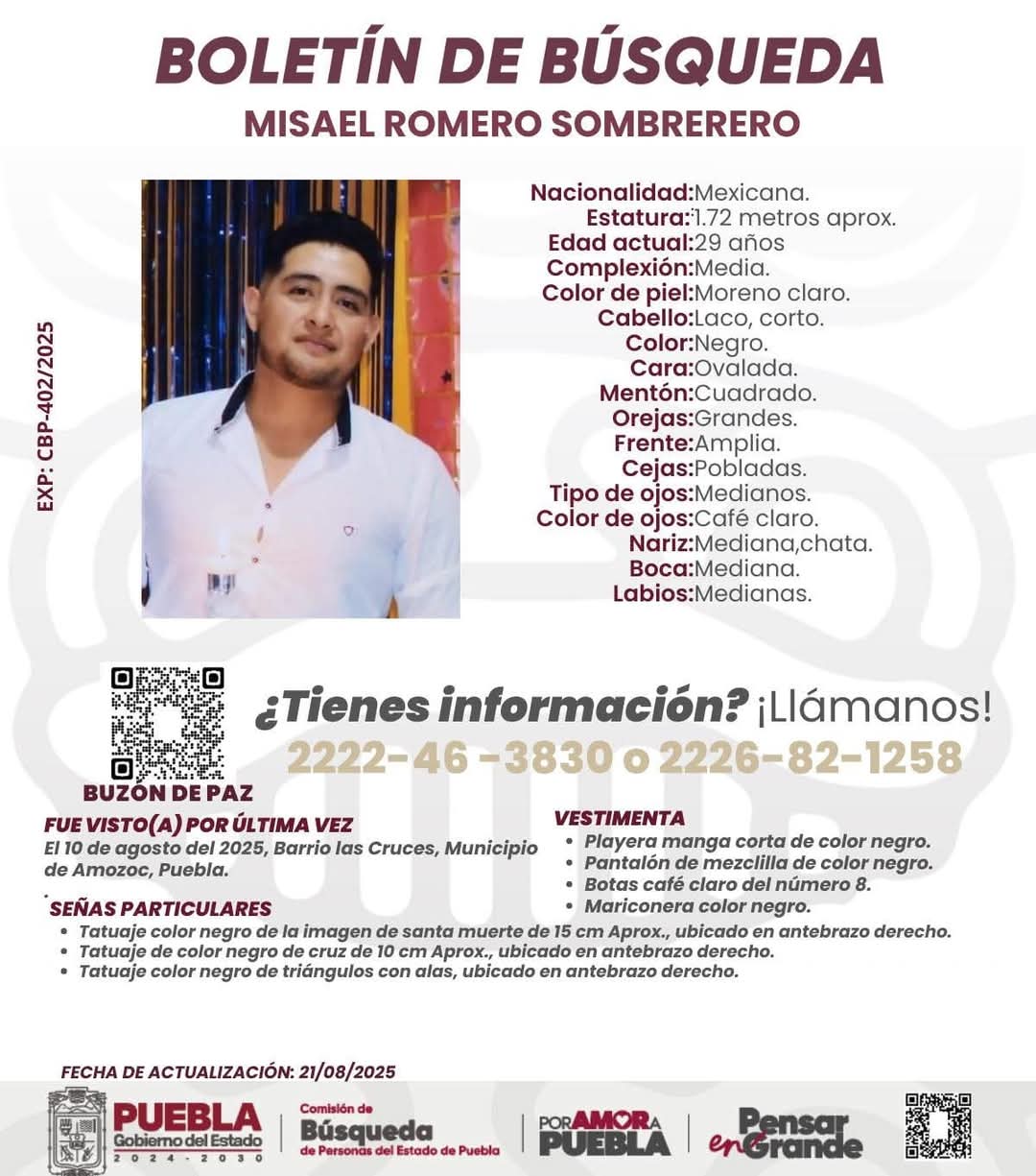 El próximo 10 de febrero se cumplirán seis meses exactos de la desaparición de Misael Romero Sombrerero en el municipio de Amozoc